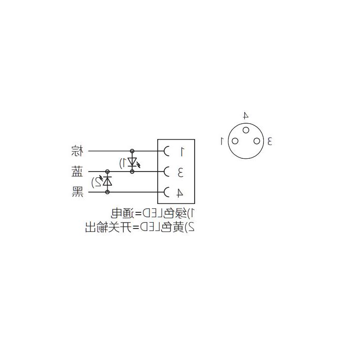 M8 3Pin、母头直型、带LED灯、单端预铸PUR柔性电缆、黑色护套、63S041-XXX